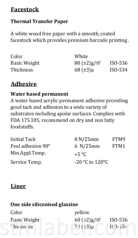 Thermal Transfer Water Based Permanent Yellow Glassine